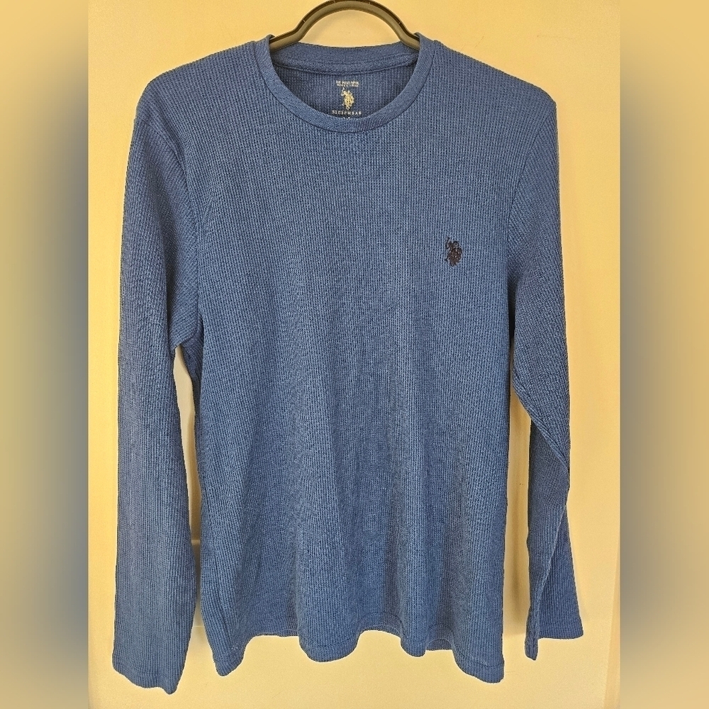 U.S. Polo Assn. Men's Blue Waffle Knit Long Sleeve Sleep Shirt